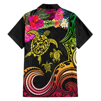 Hawaii Turtle Day Family Matching Off Shoulder Short Dress and Hawaiian Shirt Polynesian Tattoo and Hibiscus Flowers LT03 - Polynesian Pride