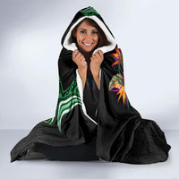 Hawaii Turtle Day Hooded Blanket Polynesian Tattoo and Hibiscus Flowers