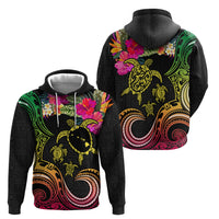 Hawaii Turtle Day Hoodie Polynesian Tattoo and Hibiscus Flowers