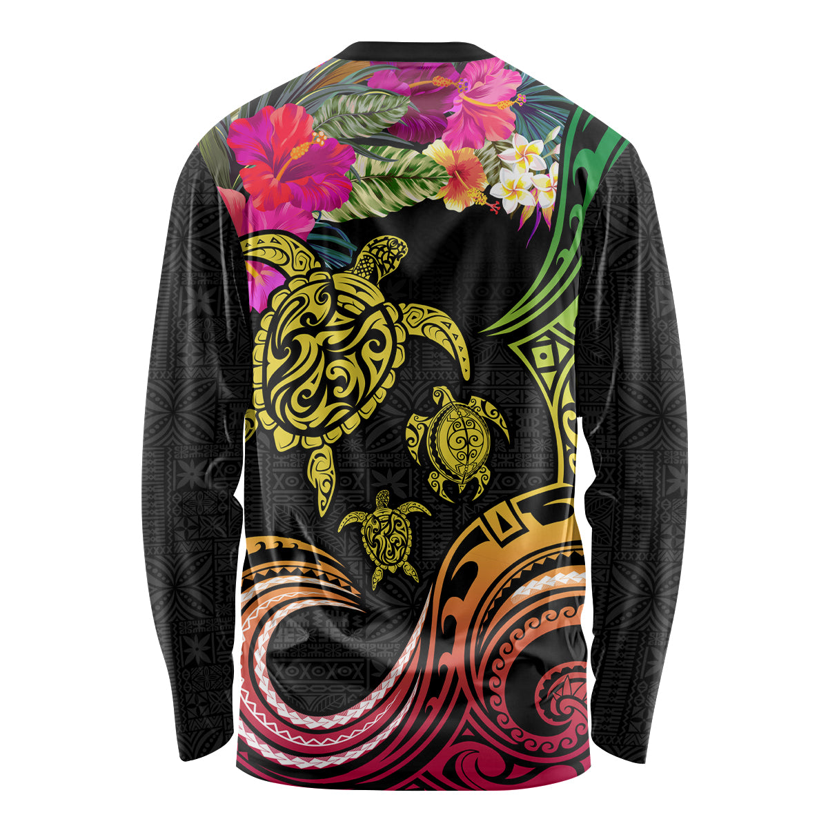 Hawaii Turtle Day Long Sleeve Shirt Polynesian Tattoo and Hibiscus Flowers