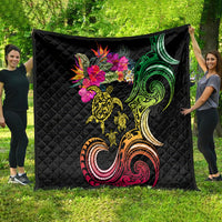 Hawaii Turtle Day Quilt Polynesian Tattoo and Hibiscus Flowers