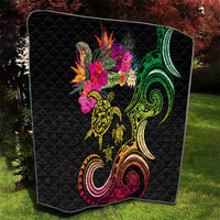 Hawaii Turtle Day Quilt Polynesian Tattoo and Hibiscus Flowers