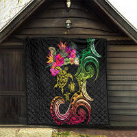 Hawaii Turtle Day Quilt Polynesian Tattoo and Hibiscus Flowers