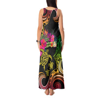 Hawaii Turtle Day Tank Maxi Dress Polynesian Tattoo and Hibiscus Flowers