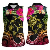 Hawaii Turtle Day Women Sleeveless Polo Shirt Polynesian Tattoo and Hibiscus Flowers LT03 - Polynesian Pride