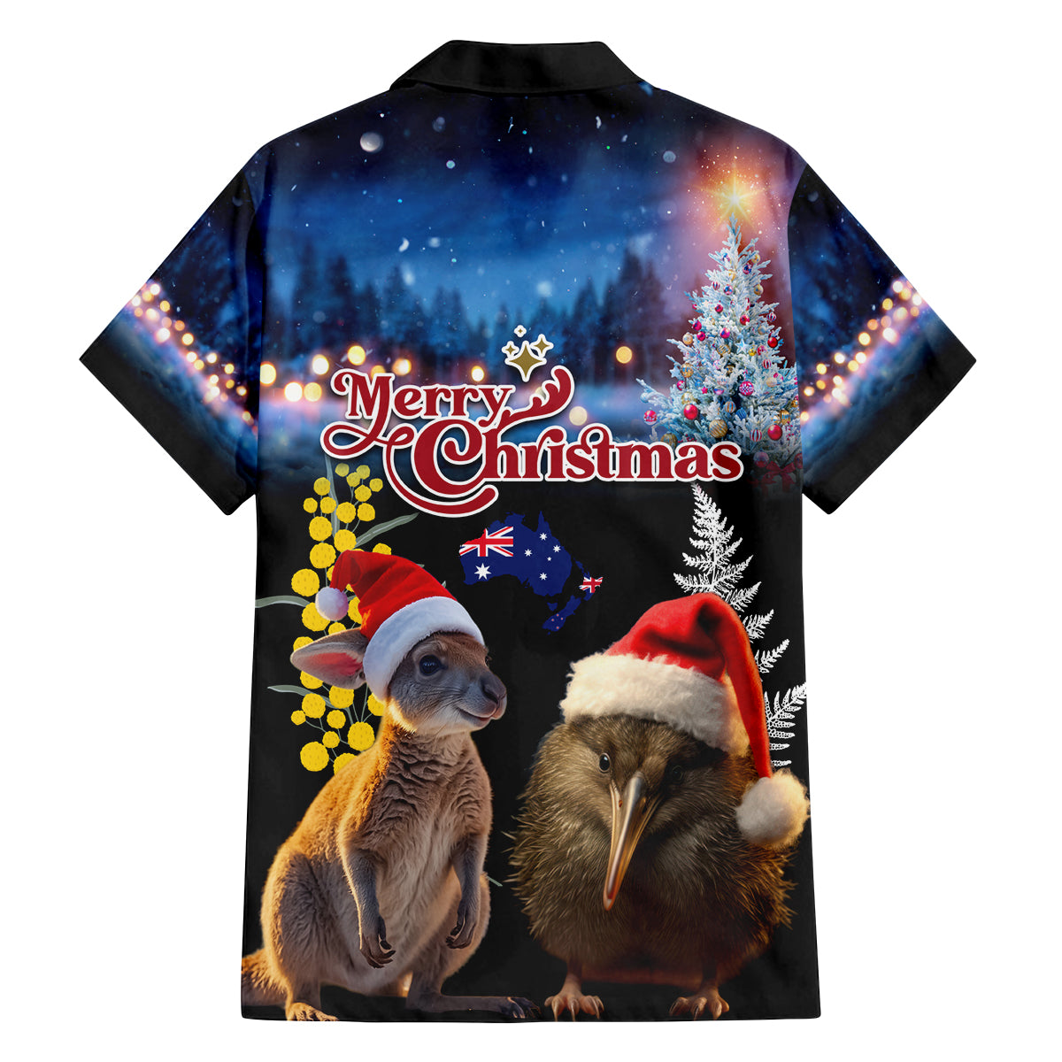 New Zealand and Australia Merry Christmas Family Matching Long Sleeve Bodycon Dress and Hawaiian Shirt Kiwi Bird and Kangaroo Xmas Vibe