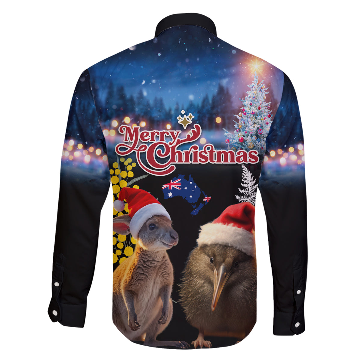 New Zealand and Australia Merry Christmas Family Matching Short Sleeve Bodycon Dress and Hawaiian Shirt Kiwi Bird and Kangaroo Xmas Vibe