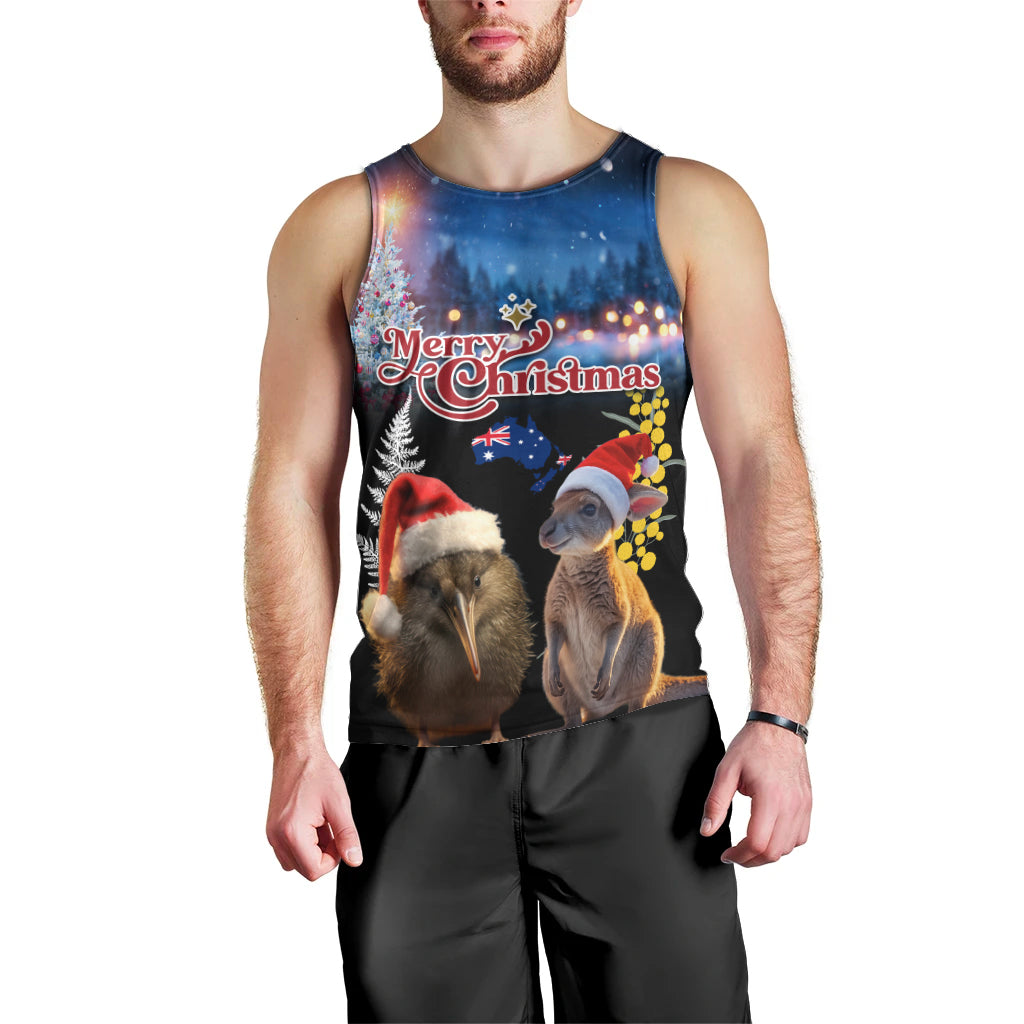 New Zealand and Australia Merry Christmas Men Tank Top Kiwi Bird and Kangaroo Xmas Vibe