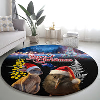 New Zealand and Australia Merry Christmas Round Carpet Kiwi Bird and Kangaroo Xmas Vibe