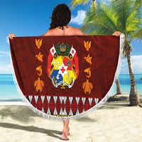 Tonga Independence Day Beach Blanket National Flag and Emblem with Ngatu Art Pattern