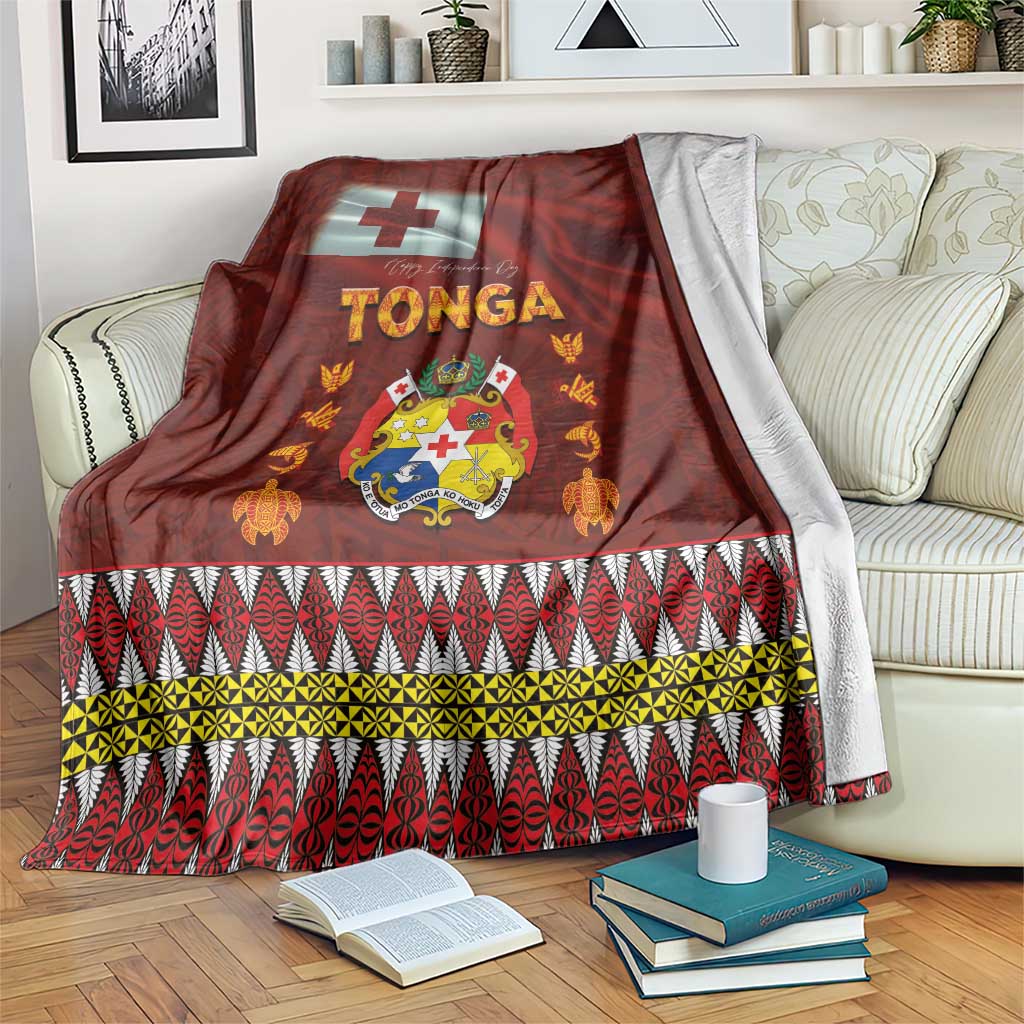 Tonga Independence Day Blanket National Flag and Emblem with Ngatu Art Pattern