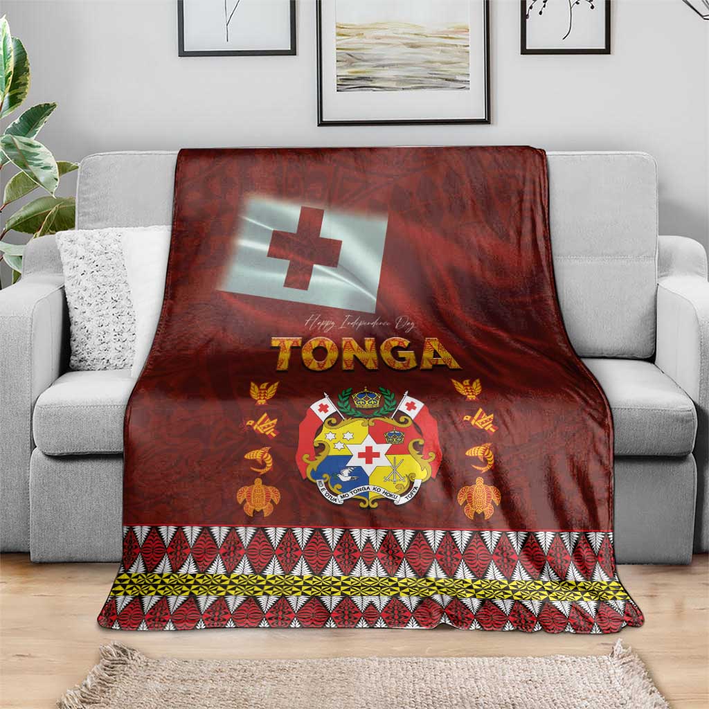 Tonga Independence Day Blanket National Flag and Emblem with Ngatu Art Pattern