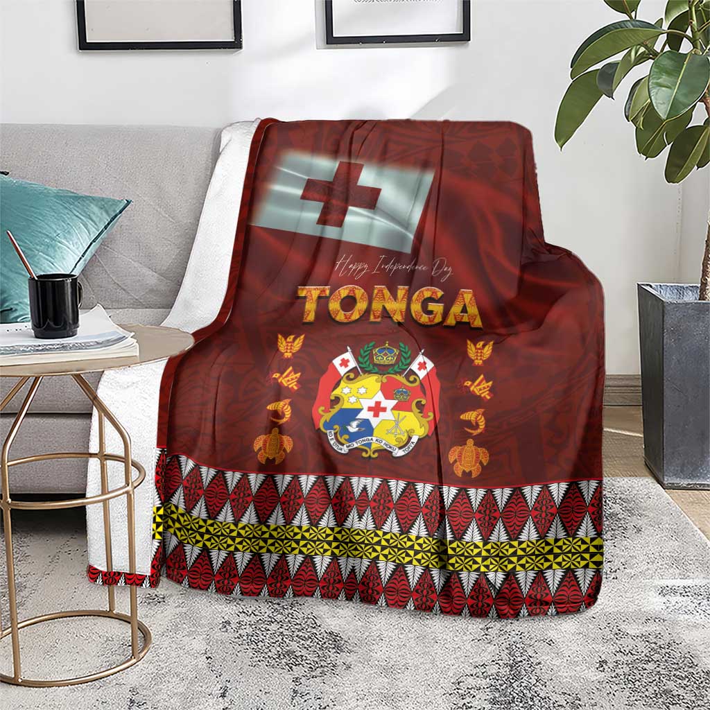 Tonga Independence Day Blanket National Flag and Emblem with Ngatu Art Pattern