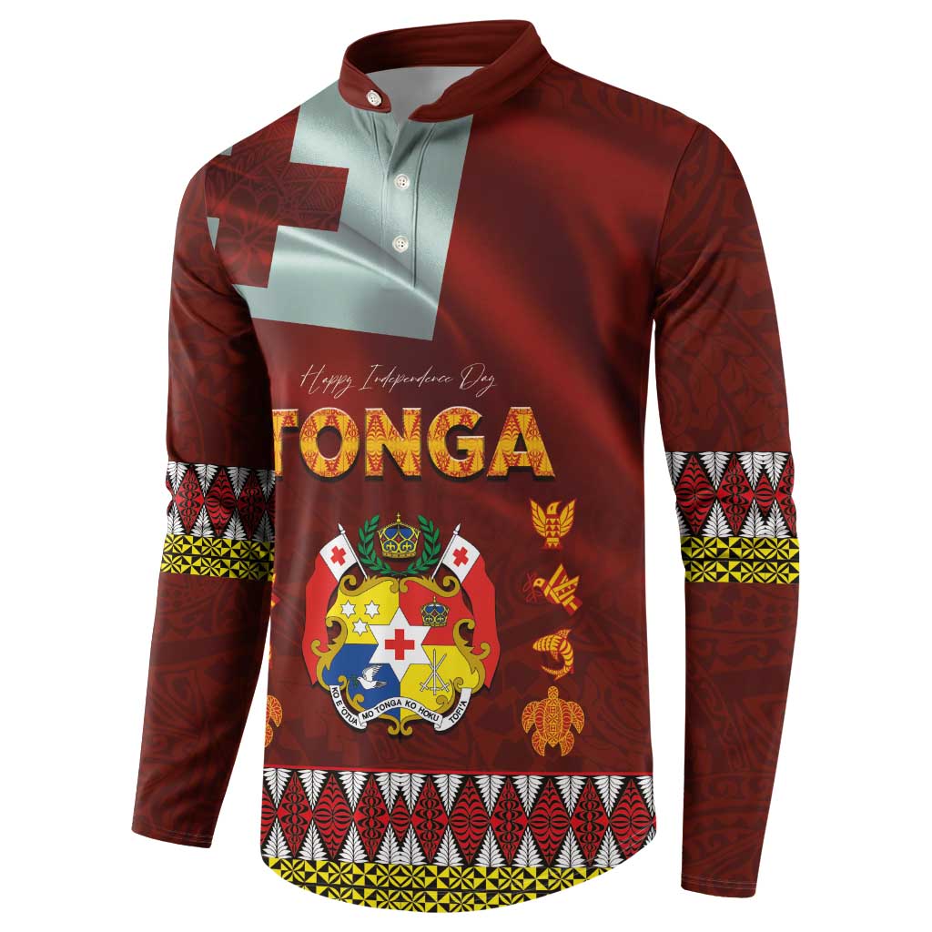 Tonga Independence Day Button Sweatshirt National Flag and Emblem with Ngatu Art Pattern