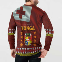 Tonga Independence Day Button Sweatshirt National Flag and Emblem with Ngatu Art Pattern