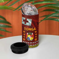 Tonga Independence Day 4 in 1 Can Cooler Tumbler National Flag and Emblem with Ngatu Art Pattern