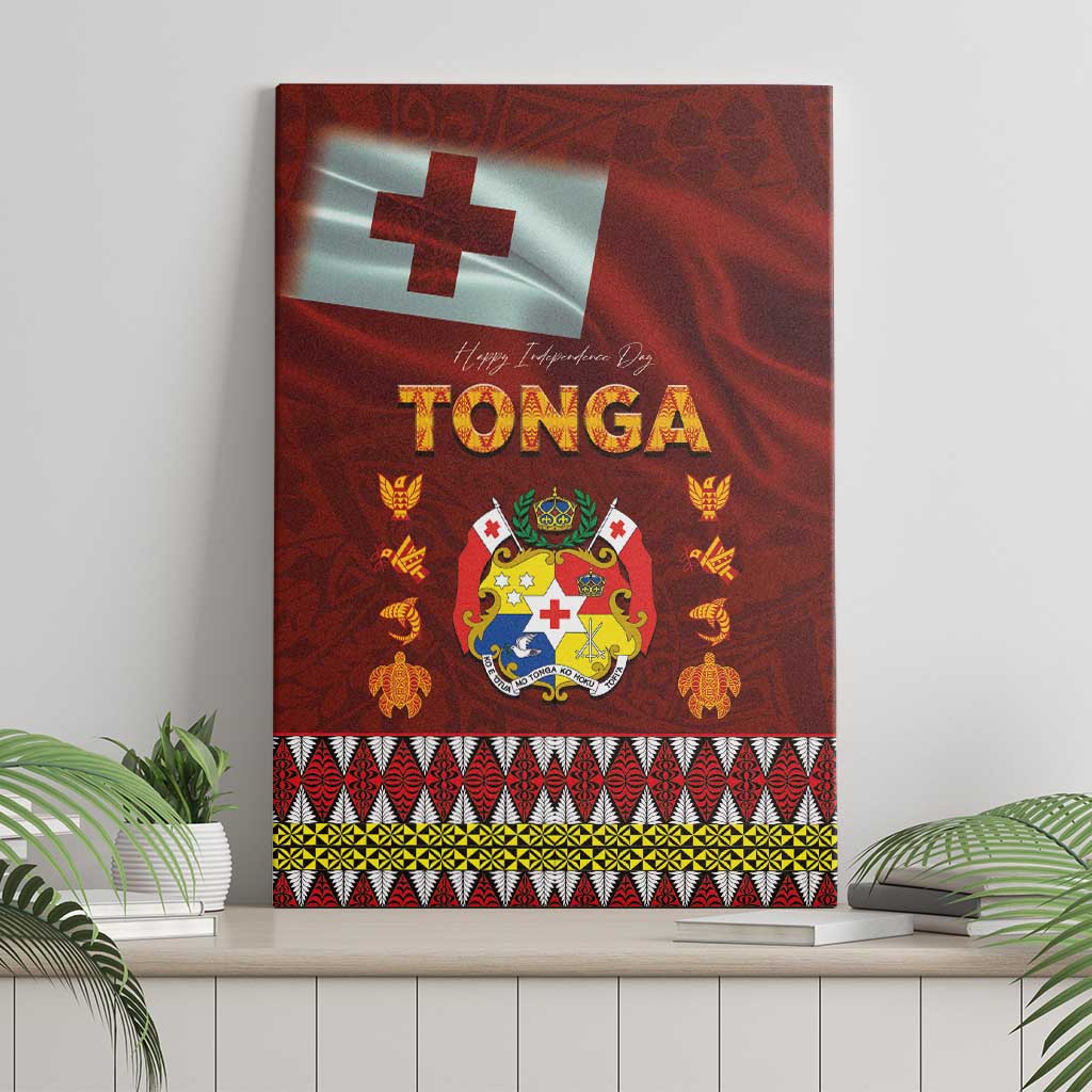 Tonga Independence Day Canvas Wall Art National Flag and Emblem with Ngatu Art Pattern