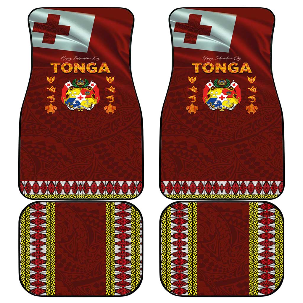 Tonga Independence Day Car Mats National Flag and Emblem with Ngatu Art Pattern