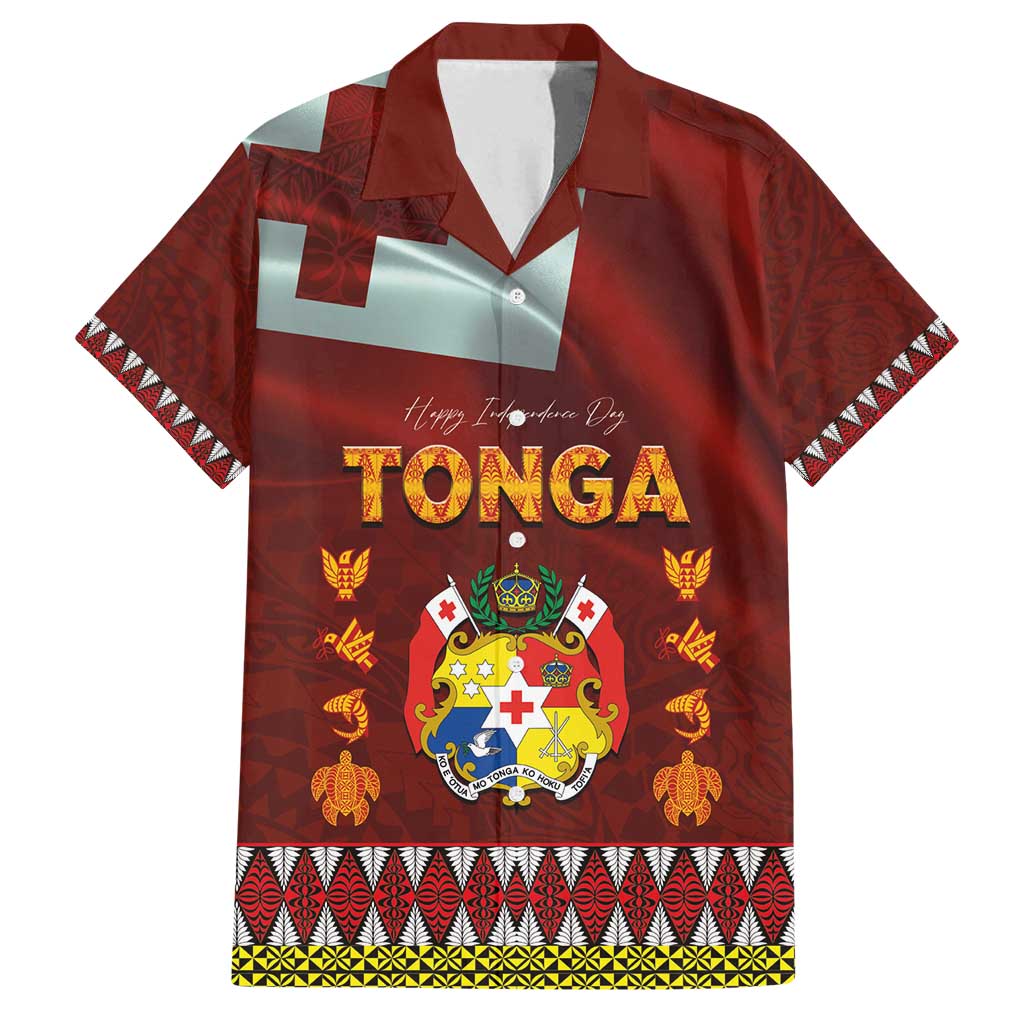 Tonga Independence Day Family Matching Long Sleeve Bodycon Dress and Hawaiian Shirt National Flag and Emblem with Ngatu Art Pattern