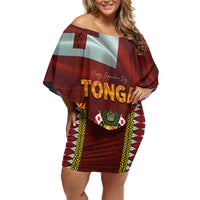 Tonga Independence Day Family Matching Off Shoulder Short Dress and Hawaiian Shirt National Flag and Emblem with Ngatu Art Pattern