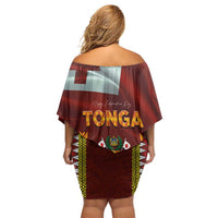 Tonga Independence Day Family Matching Off Shoulder Short Dress and Hawaiian Shirt National Flag and Emblem with Ngatu Art Pattern