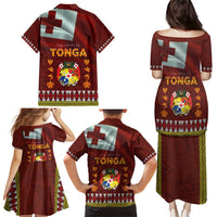 Tonga Independence Day Family Matching Puletasi and Hawaiian Shirt National Flag and Emblem with Ngatu Art Pattern