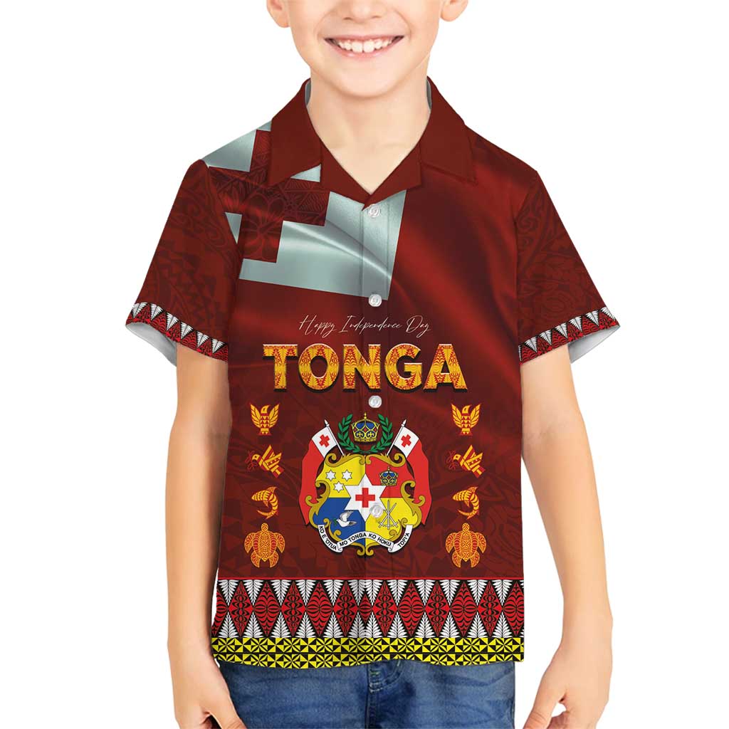 Tonga Independence Day Family Matching Summer Maxi Dress and Hawaiian Shirt National Flag and Emblem with Ngatu Art Pattern