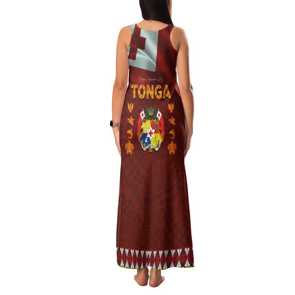 Tonga Independence Day Family Matching Tank Maxi Dress and Hawaiian Shirt National Flag and Emblem with Ngatu Art Pattern