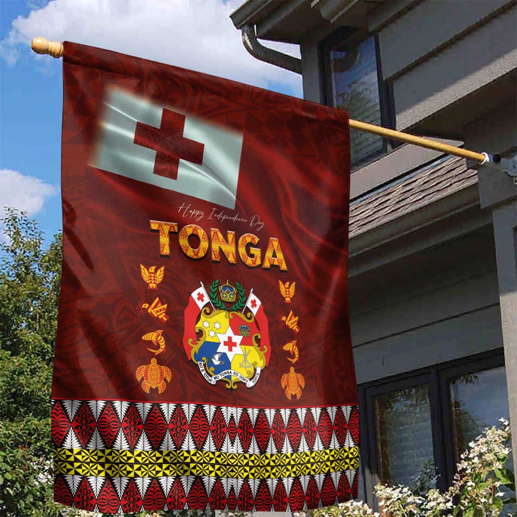 Tonga Independence Day Garden Flag National Flag and Emblem with Ngatu Art Pattern