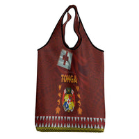 Tonga Independence Day Grocery Bag National Flag and Emblem with Ngatu Art Pattern