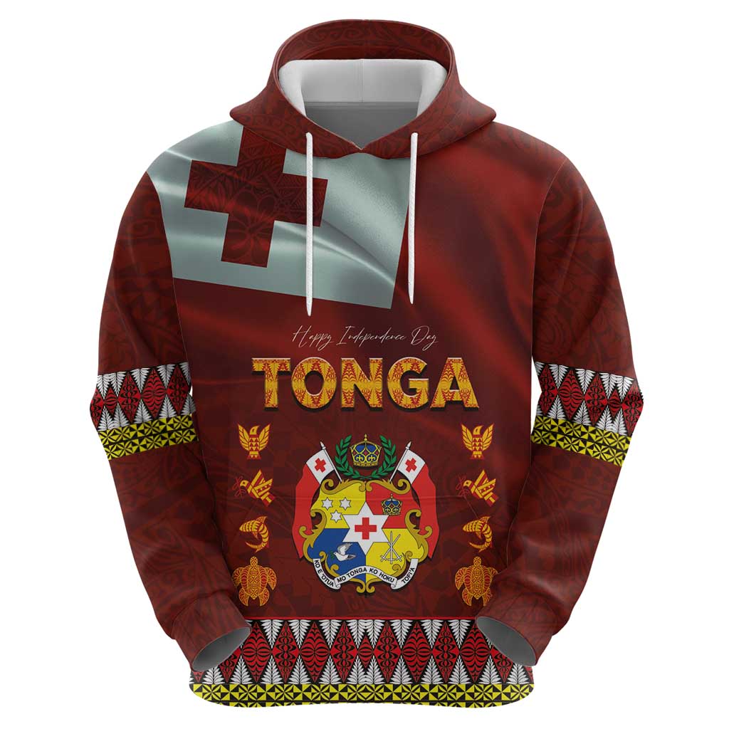 Tonga Independence Day Hoodie National Flag and Emblem with Ngatu Art Pattern