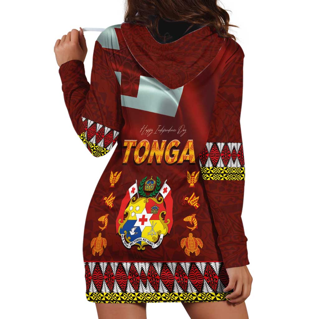 Tonga Independence Day Hoodie Dress National Flag and Emblem with Ngatu Art Pattern