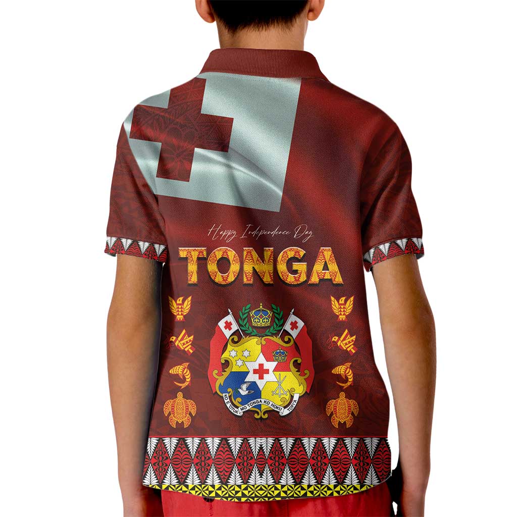 Tonga Independence Day Kid Polo Shirt National Flag and Emblem with Ngatu Art Pattern