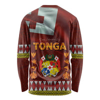 Tonga Independence Day Long Sleeve Shirt National Flag and Emblem with Ngatu Art Pattern