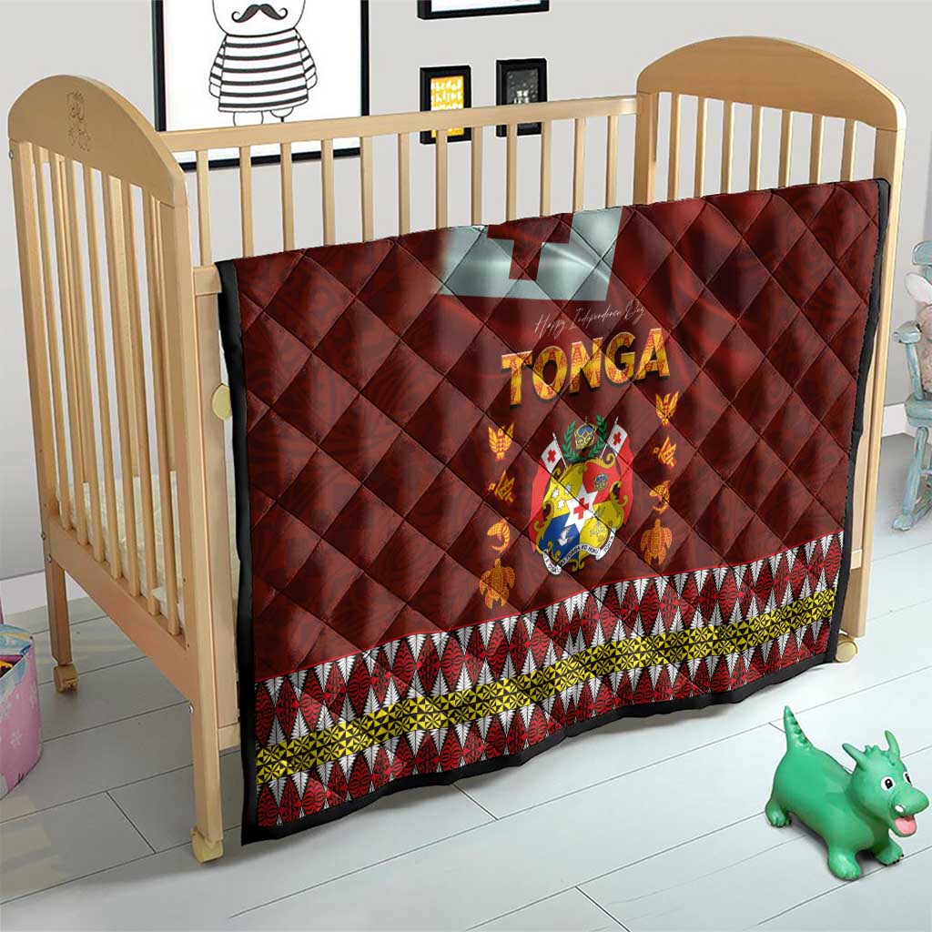Tonga Independence Day Quilt National Flag and Emblem with Ngatu Art Pattern