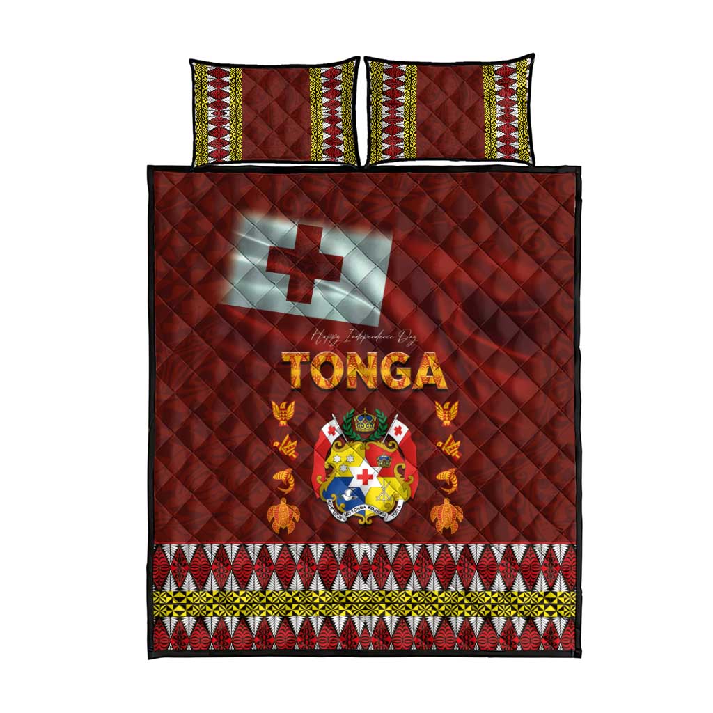 Tonga Independence Day Quilt Bed Set National Flag and Emblem with Ngatu Art Pattern LT03 - Polynesian Pride