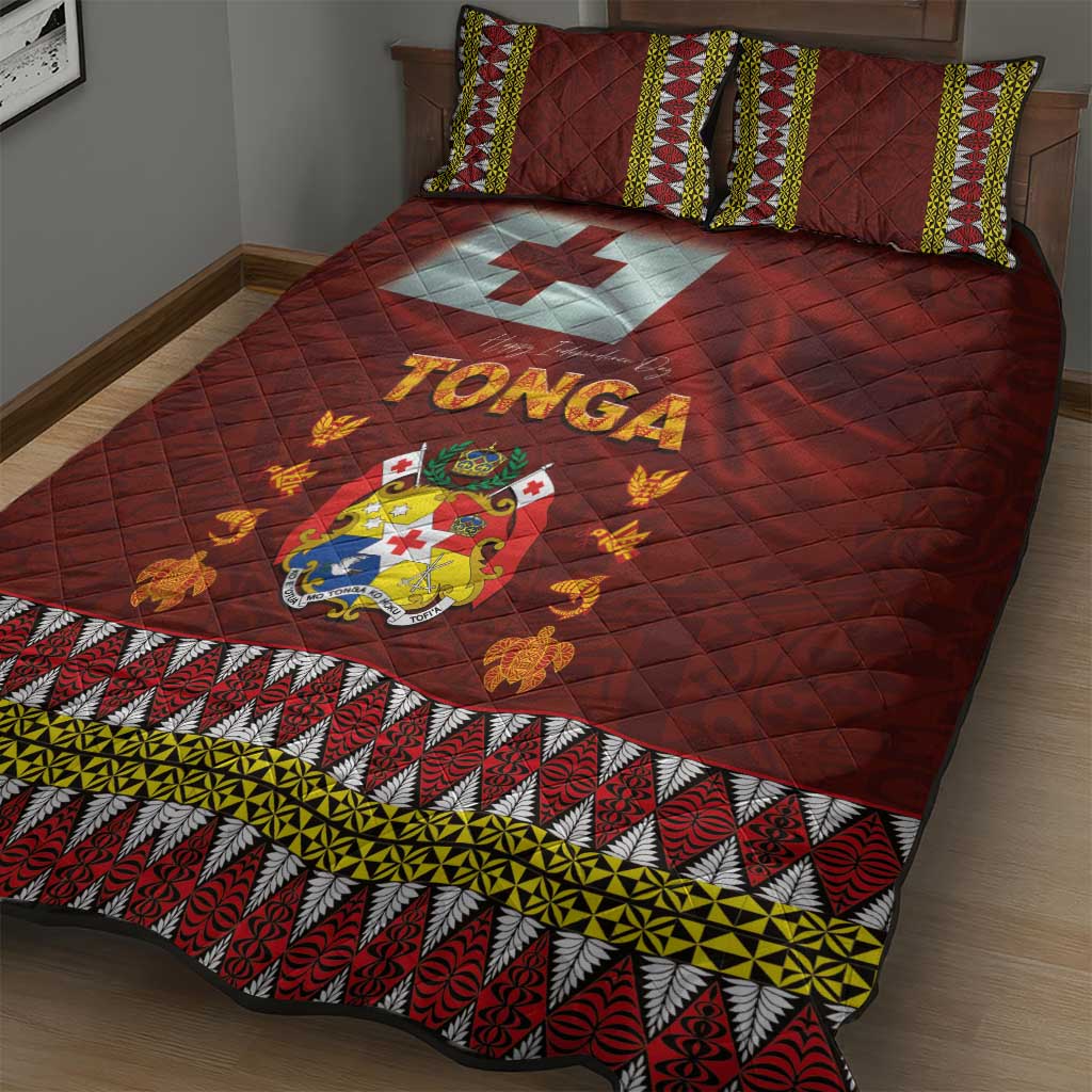 Tonga Independence Day Quilt Bed Set National Flag and Emblem with Ngatu Art Pattern LT03 - Polynesian Pride