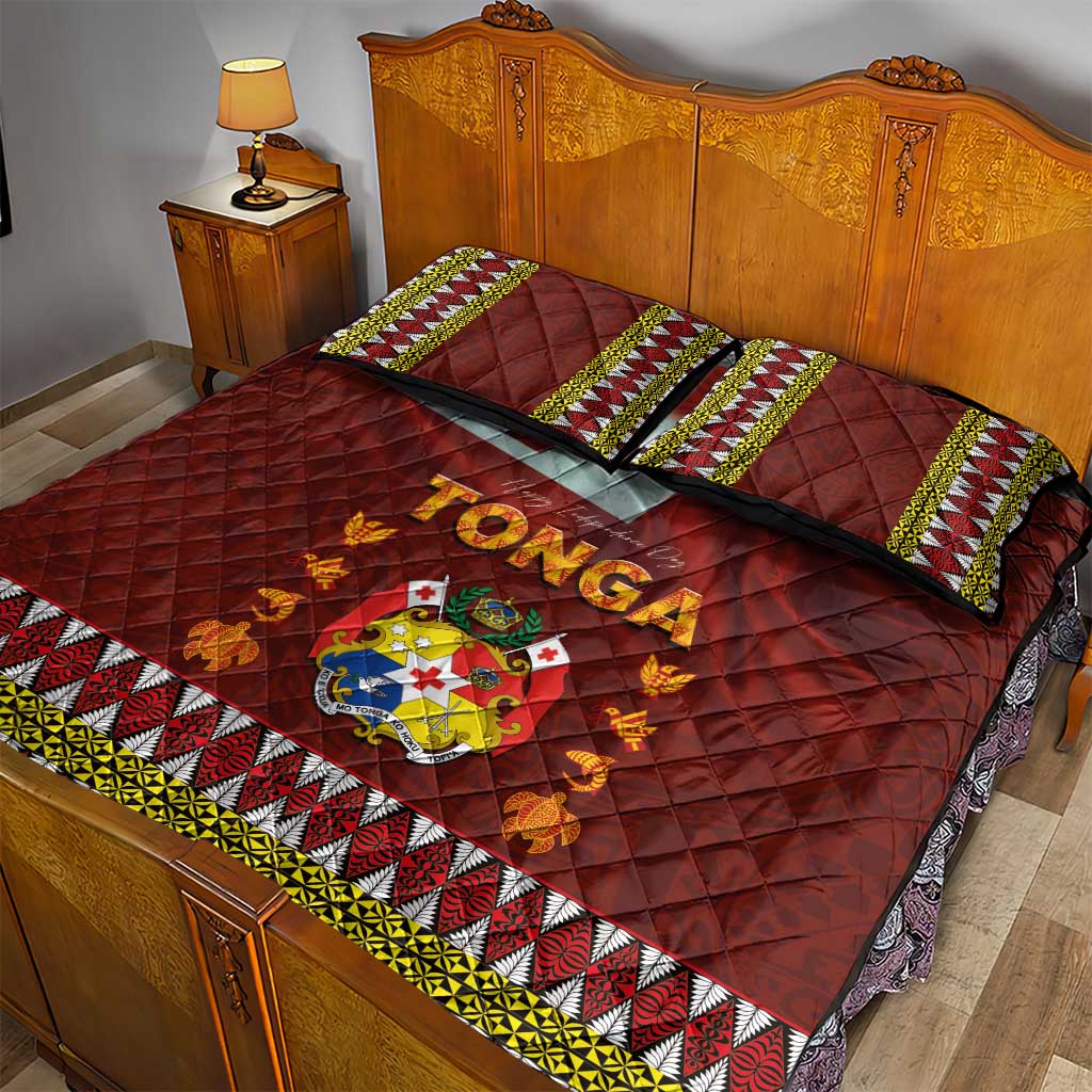 Tonga Independence Day Quilt Bed Set National Flag and Emblem with Ngatu Art Pattern LT03 - Polynesian Pride