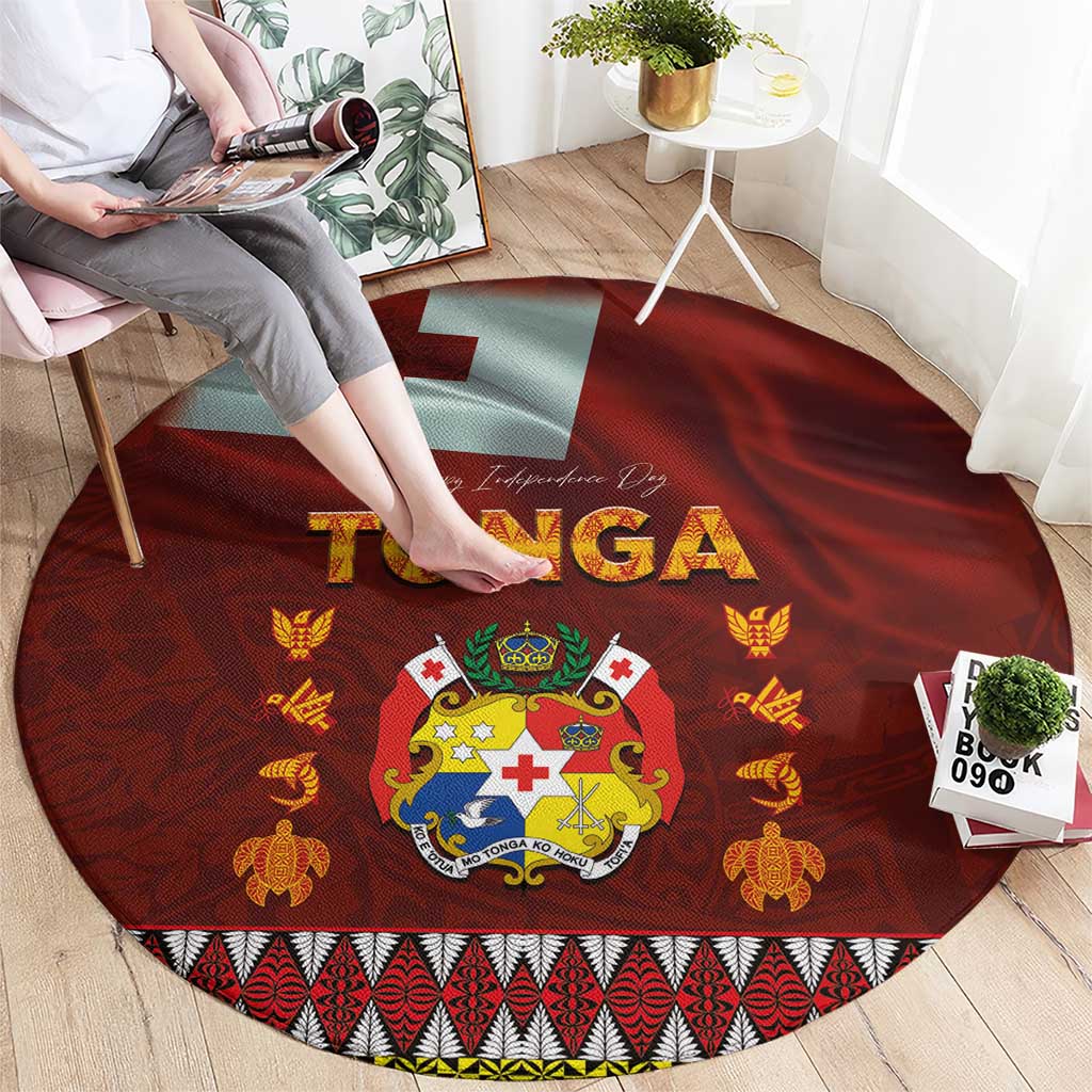 Tonga Independence Day Round Carpet National Flag and Emblem with Ngatu Art Pattern