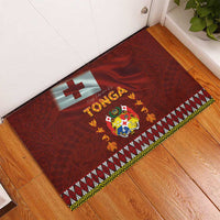 Tonga Independence Day Rubber Doormat National Flag and Emblem with Ngatu Art Pattern
