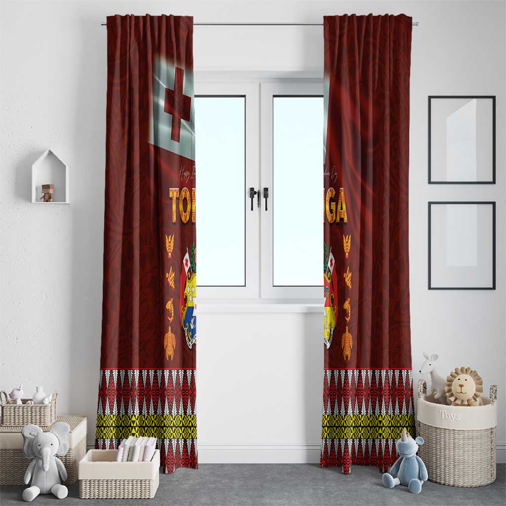 Tonga Independence Day Window Curtain National Flag and Emblem with Ngatu Art Pattern