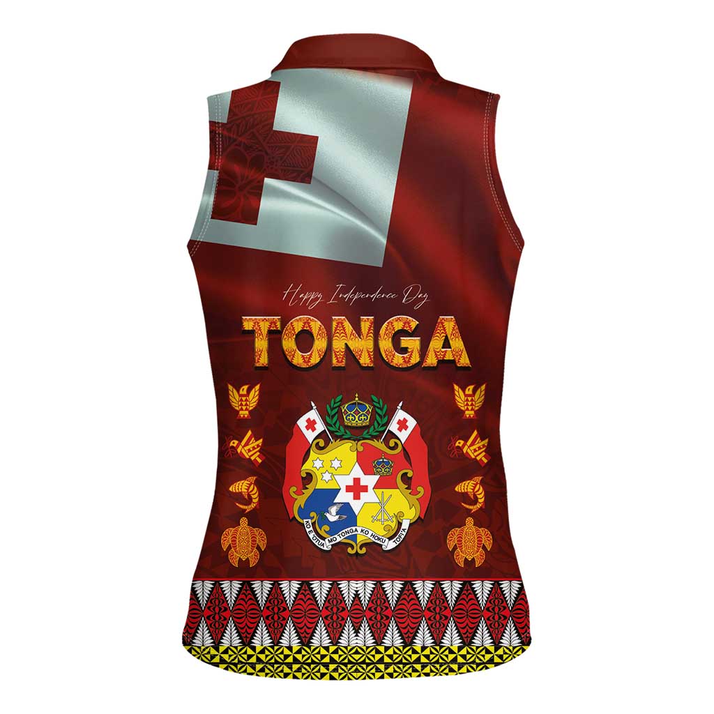 Tonga Independence Day Women Sleeveless Polo Shirt National Flag and Emblem with Ngatu Art Pattern