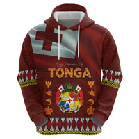 Tonga Independence Day Zip Hoodie National Flag and Emblem with Ngatu Art Pattern