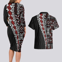 Tonga Ngatu Art Tattoo Polynesian Couples Matching Long Sleeve Bodycon Dress and Hawaiian Shirt
