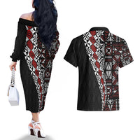 Tonga Ngatu Art Tattoo Polynesian Couples Matching Off The Shoulder Long Sleeve Dress and Hawaiian Shirt