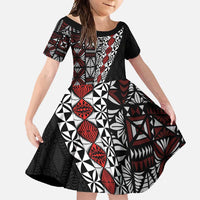Tonga Ngatu Art Tattoo Polynesian Family Matching Long Sleeve Bodycon Dress and Hawaiian Shirt