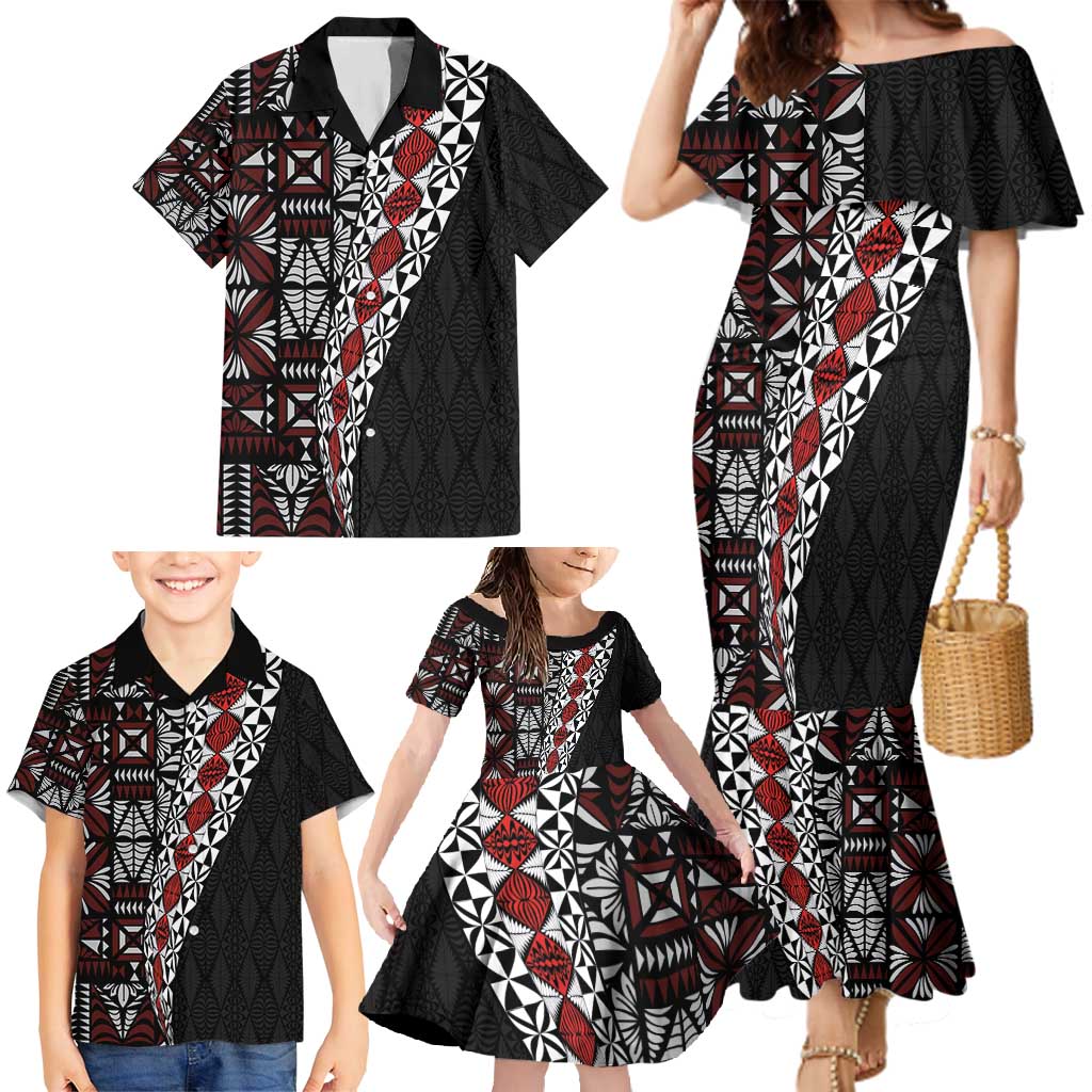 Tonga Ngatu Art Tattoo Polynesian Family Matching Mermaid Dress and Hawaiian Shirt