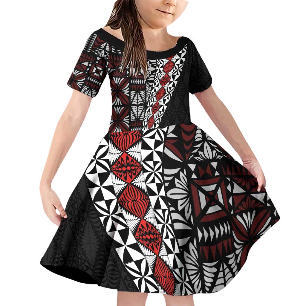 Tonga Ngatu Art Tattoo Polynesian Family Matching Off Shoulder Short Dress and Hawaiian Shirt
