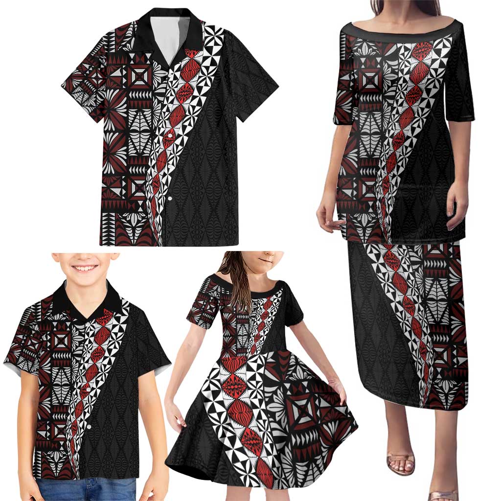 Tonga Ngatu Art Tattoo Polynesian Family Matching Puletasi and Hawaiian Shirt