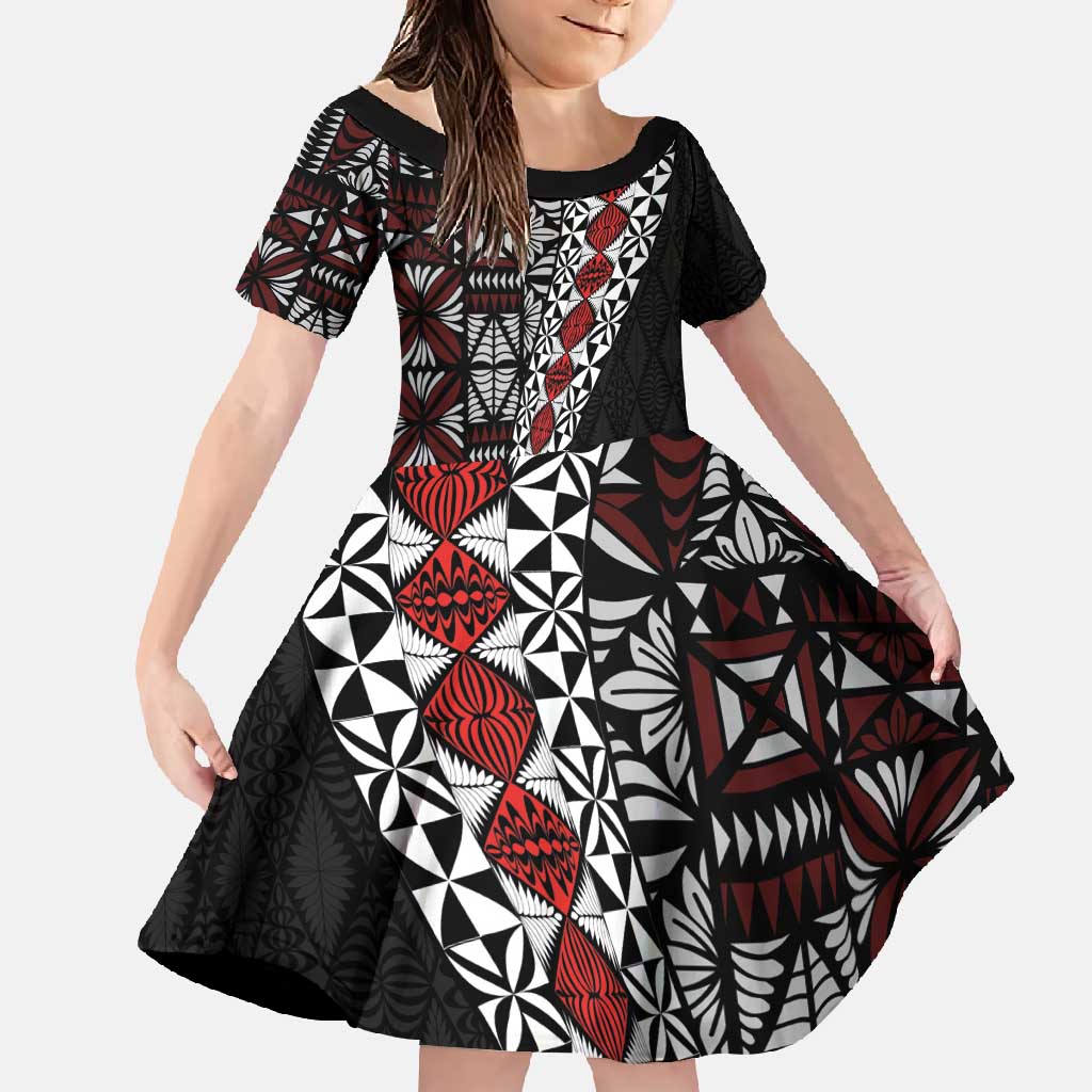 Tonga Ngatu Art Tattoo Polynesian Family Matching Short Sleeve Bodycon Dress and Hawaiian Shirt